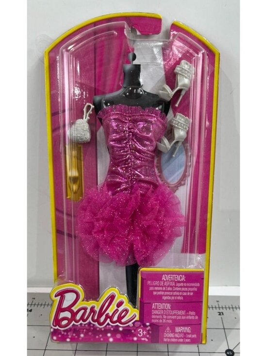 Mattel Other - Barbie Gown Fashion Accessory N8328 Pink Glitter Dress Silver Heels Purse New
